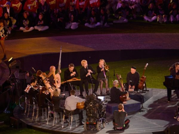 Paraorchestra arranged in a circle at the Paralympics closingceremony