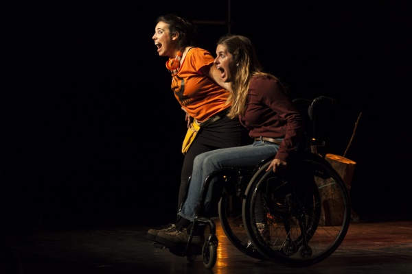 Wheelchair user and another woman scream