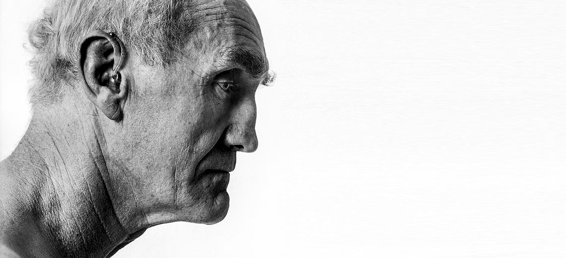 A close up shot of an older man's profile. 