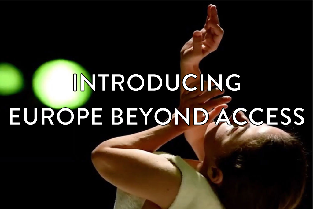 A woman with her hands in the air. Text reads introducing Europe Beyond Access